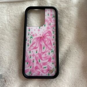 Wildflower iPhone 16 Pro case, pink ribbon and floral pattern never used no box